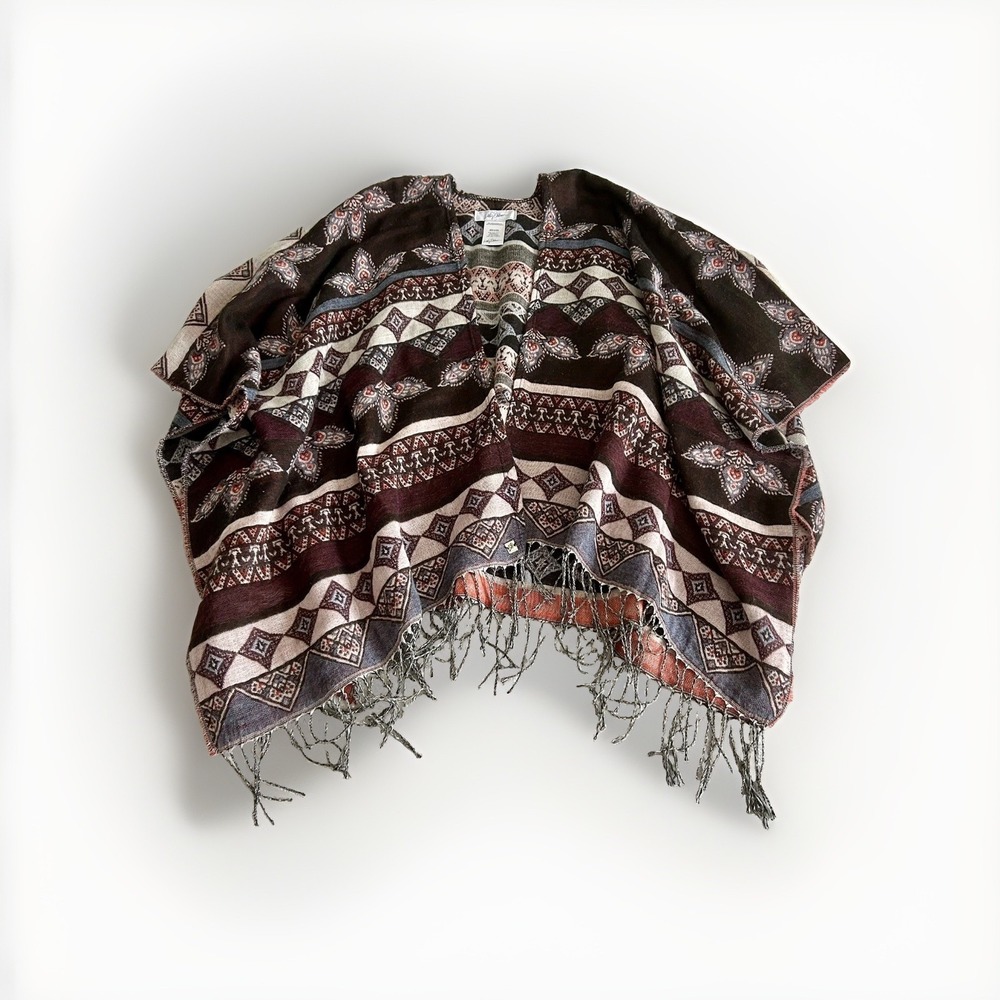 Libby Edelman Boho Wrap Blanket Shawl Aztec OSFA Fringe Southwest Fall Festival